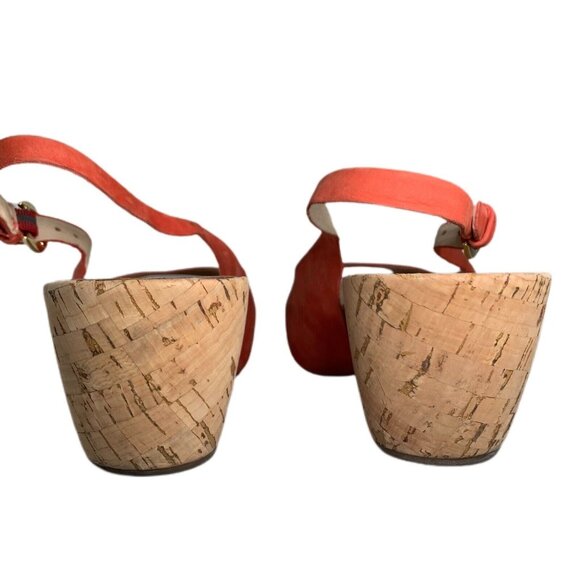 VIA SPIGA Papaya Suede Slingback Slide On Cork Wedge Heel Sz 7.5M Peep Toe Shoes - Picture 10 of 11